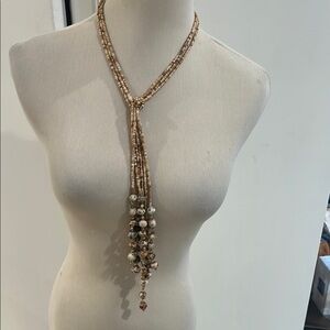 Three strands Elegant Beaded Necklace in Gold and Brown